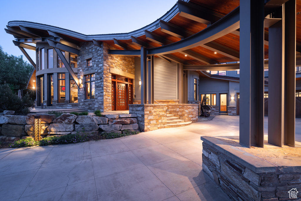 Covered porch with driveway