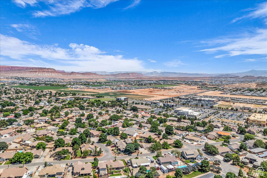 Drone / aerial view of a mountain backdrop