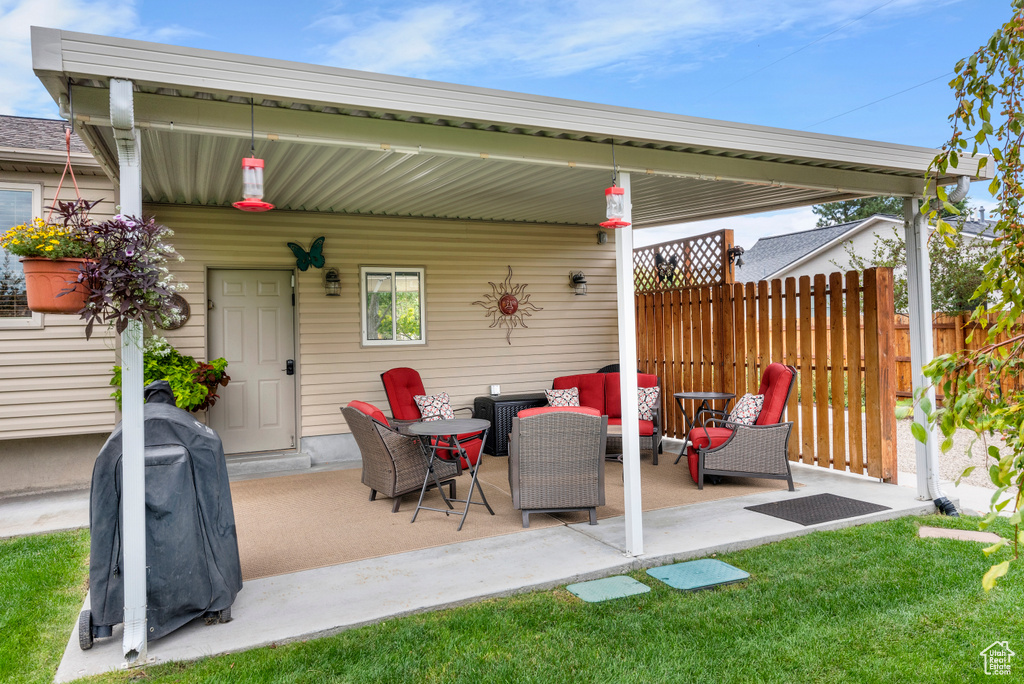 View of patio / terrace featuring a grill and outdoor lounge area