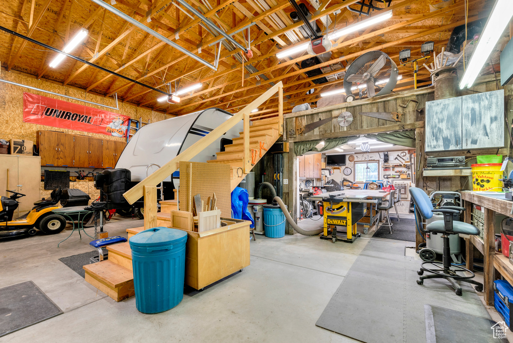 Below grade area featuring a workshop area