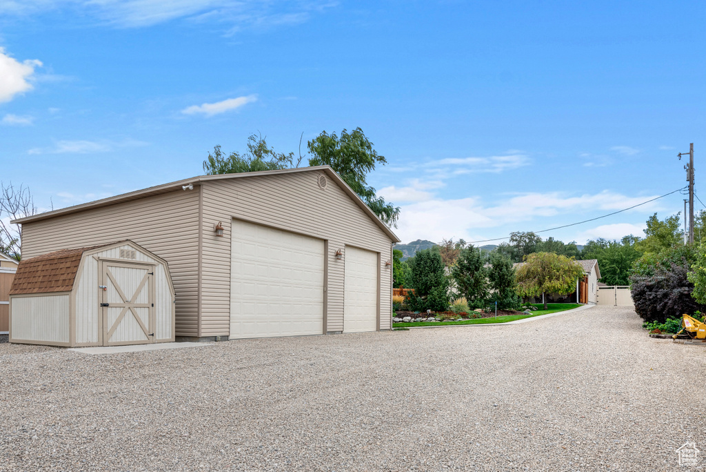 View of detached garage