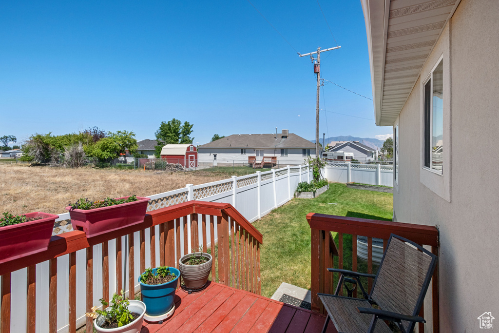 Deck featuring a fenced backyard and a residential view