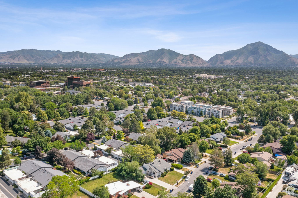 Drone / aerial view of a mountainous background
