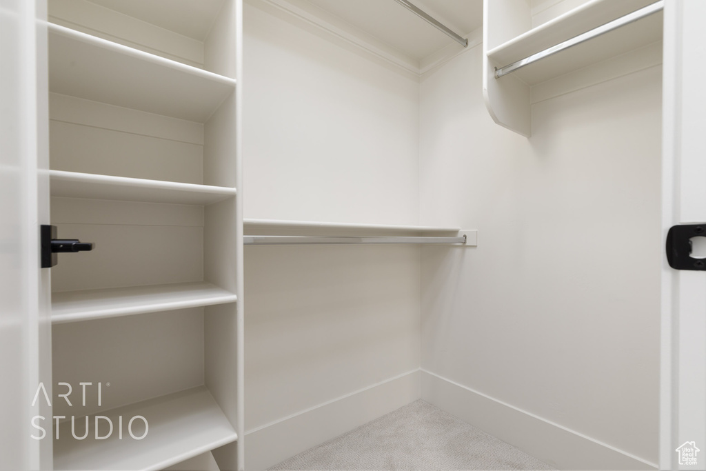 Spacious closet with carpet