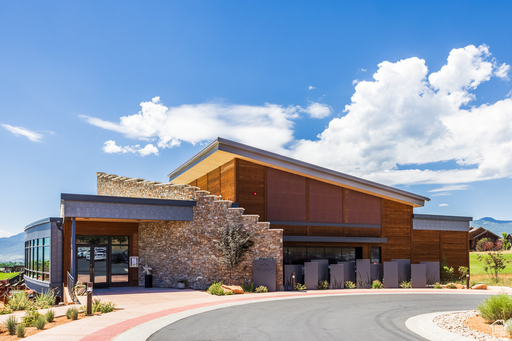 View of building exterior with a mountain view