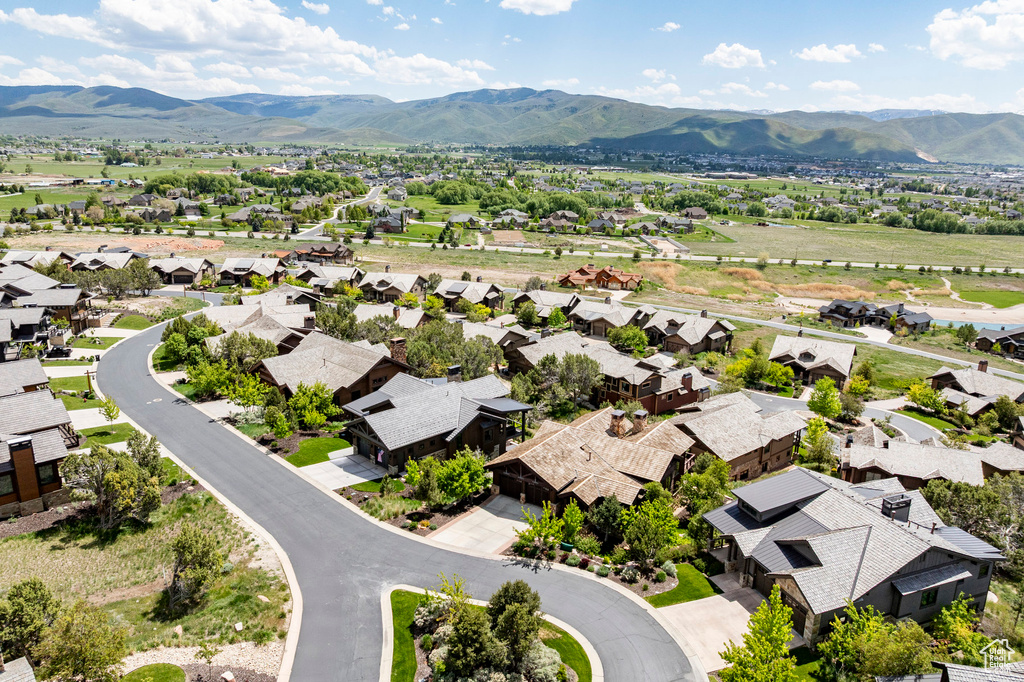 Aerial perspective of suburban area with mountains