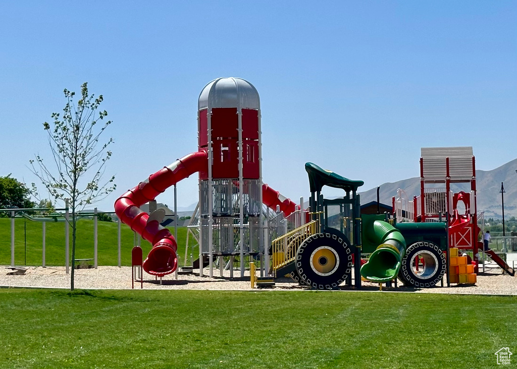 Community playground with a lawn