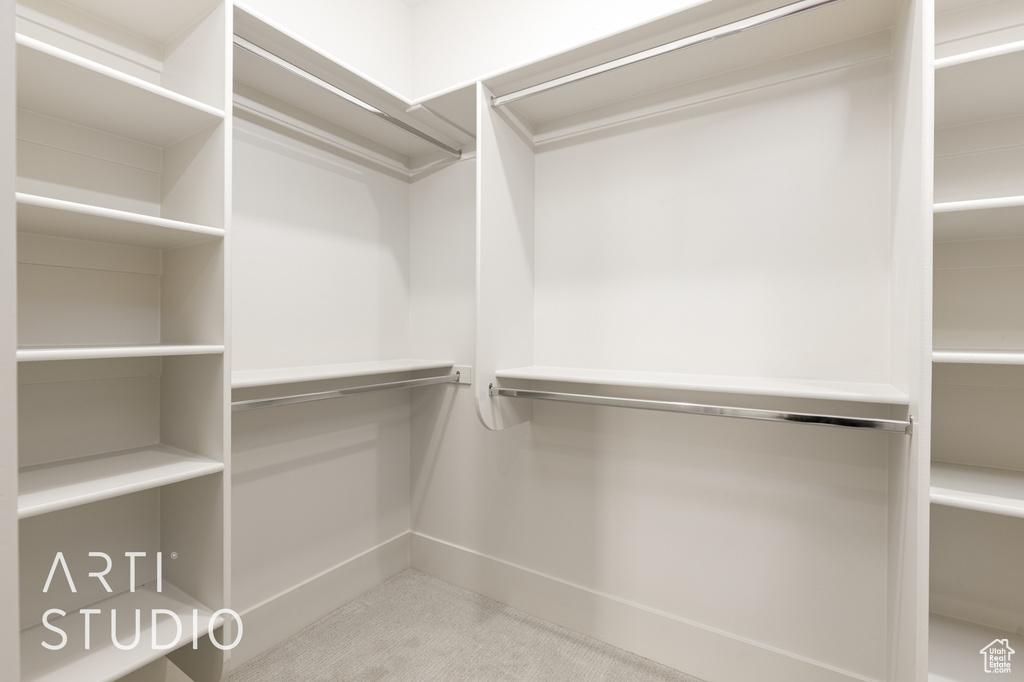 Walk in closet with carpet