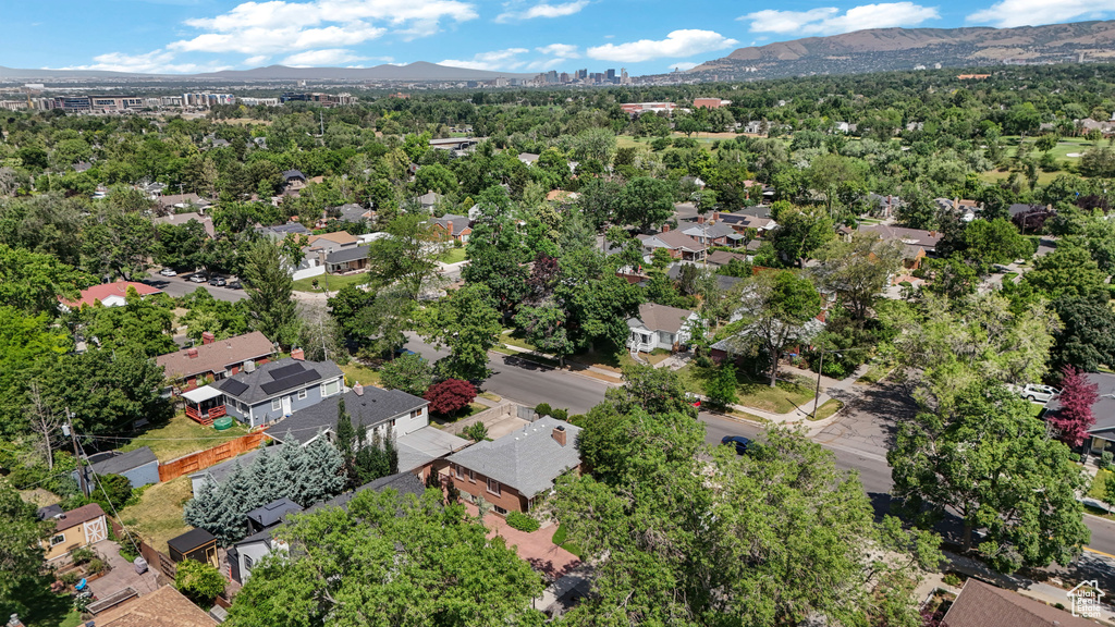 Aerial perspective of suburban area with mountains