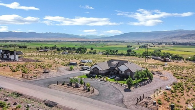 Overview of rural landscape featuring mountains