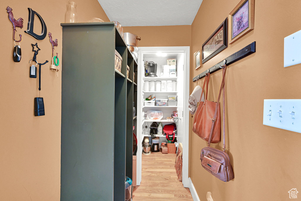 Hallway featuring light wood finished floors