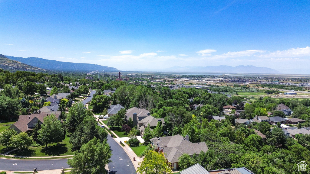 Aerial perspective of suburban area with mountains