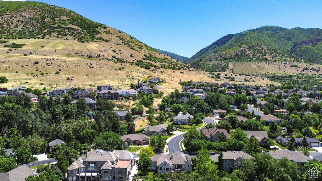 Aerial overview of property\\\\\\\\\\\\\\\'s location with nearby suburban area and a mountainous background