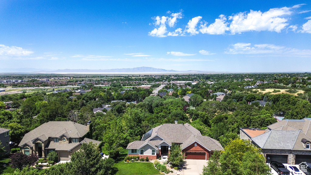 Drone / aerial view of a mountainous background