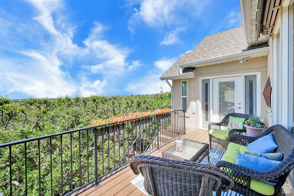 Wooden deck with outdoor lounge area