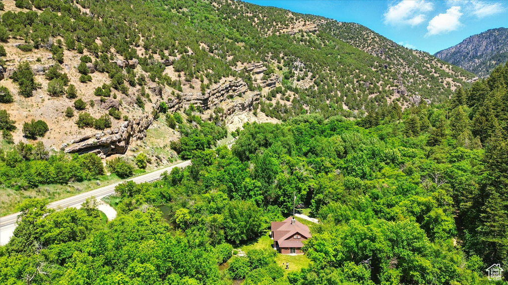 Drone / aerial view of a mountain backdrop