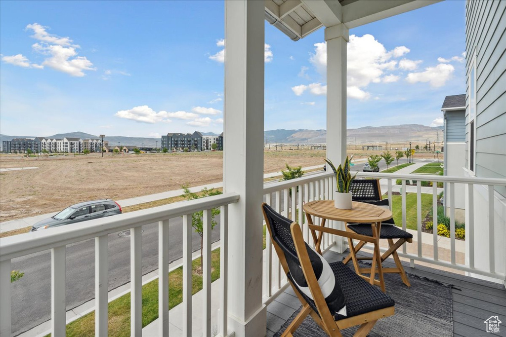 Balcony with a mountain view