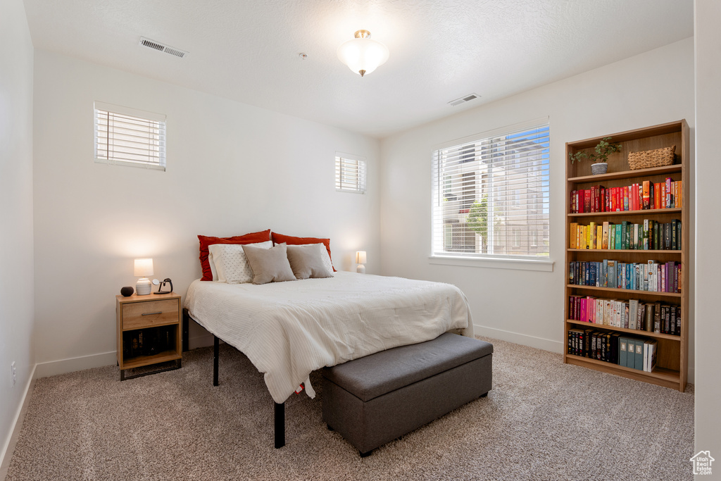 Carpeted bedroom with baseboards