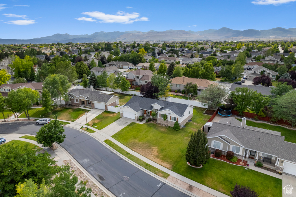 Aerial perspective of suburban area featuring mountains