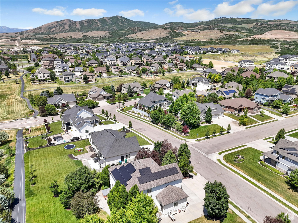 Aerial perspective of suburban area featuring mountains