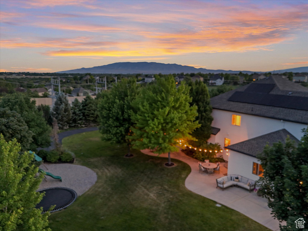 Aerial view at dusk of a mountain view