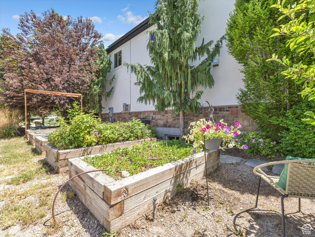 View of yard with a vegetable garden