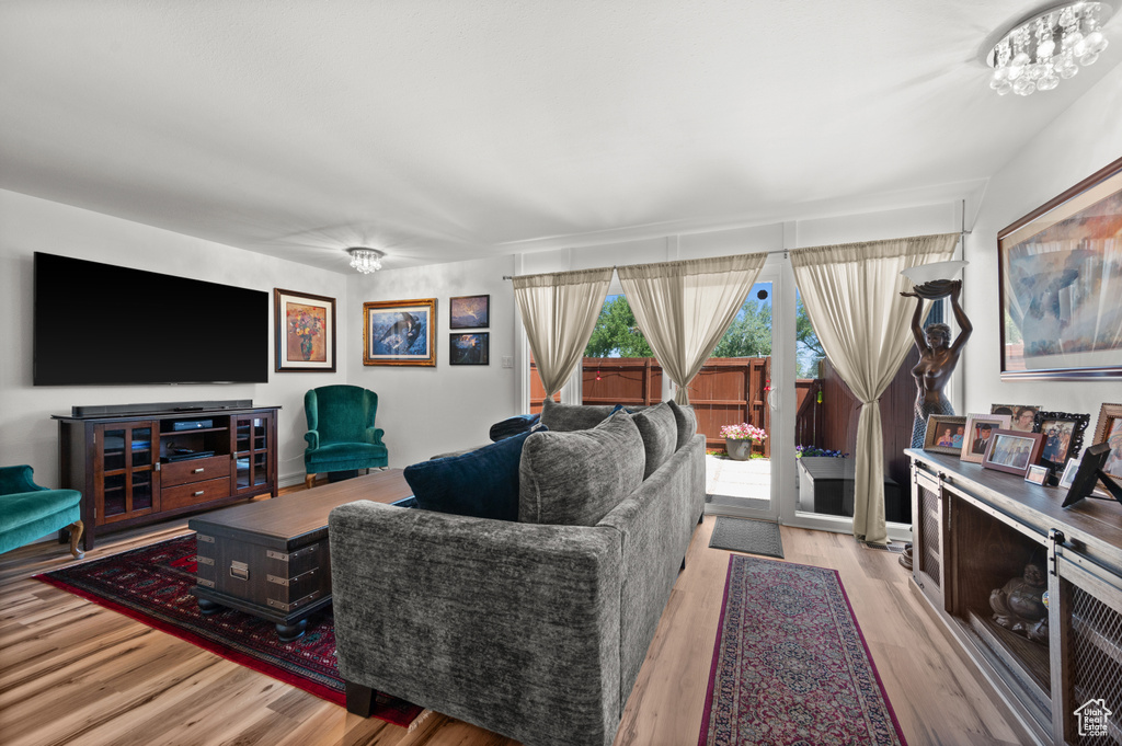 Living area with wood finished floors