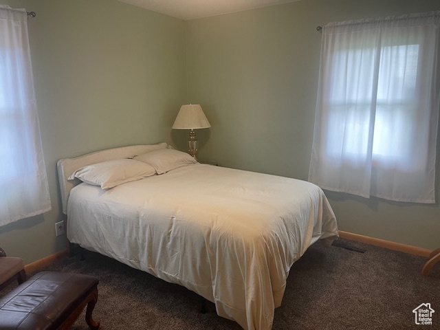 Bedroom with multiple windows and carpet flooring