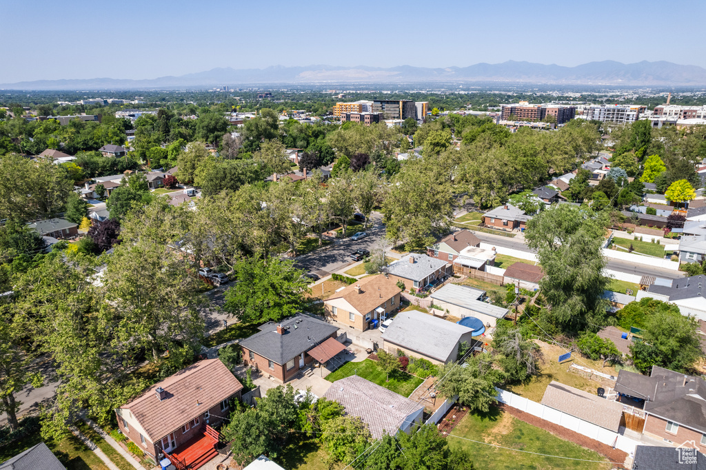 Drone / aerial view of a mountain backdrop