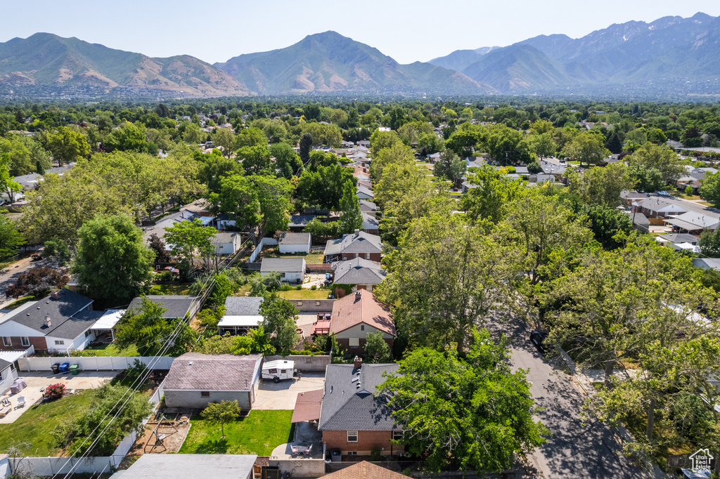 Aerial perspective of suburban area featuring mountains