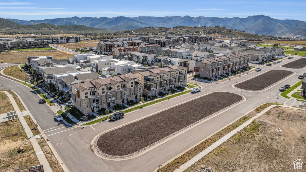 Bird's eye view of a mountainous background