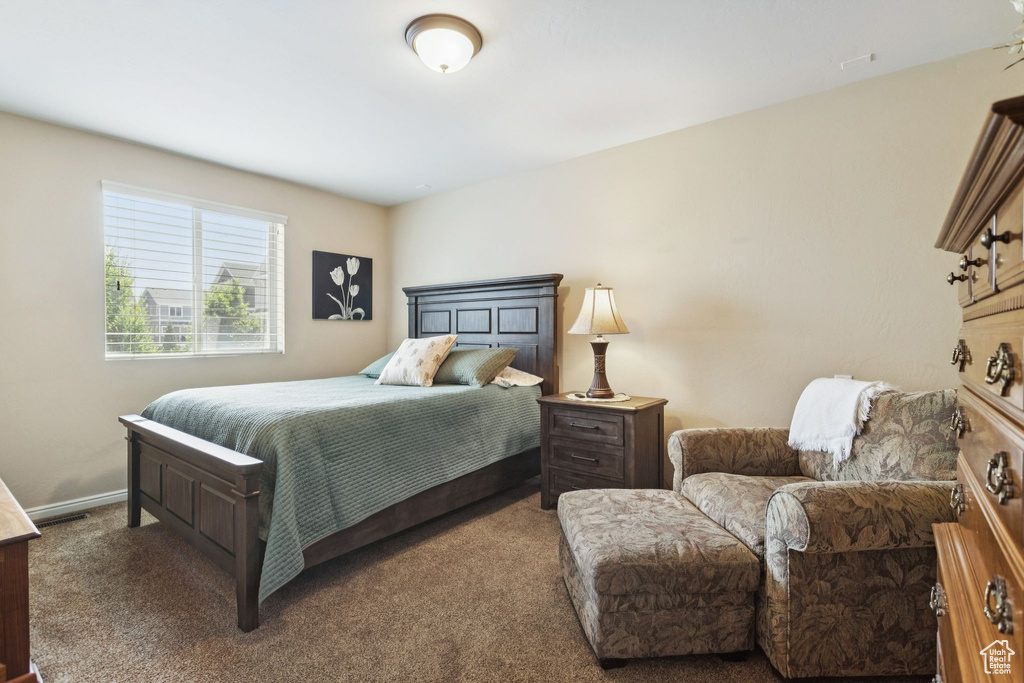 Bedroom with carpet flooring