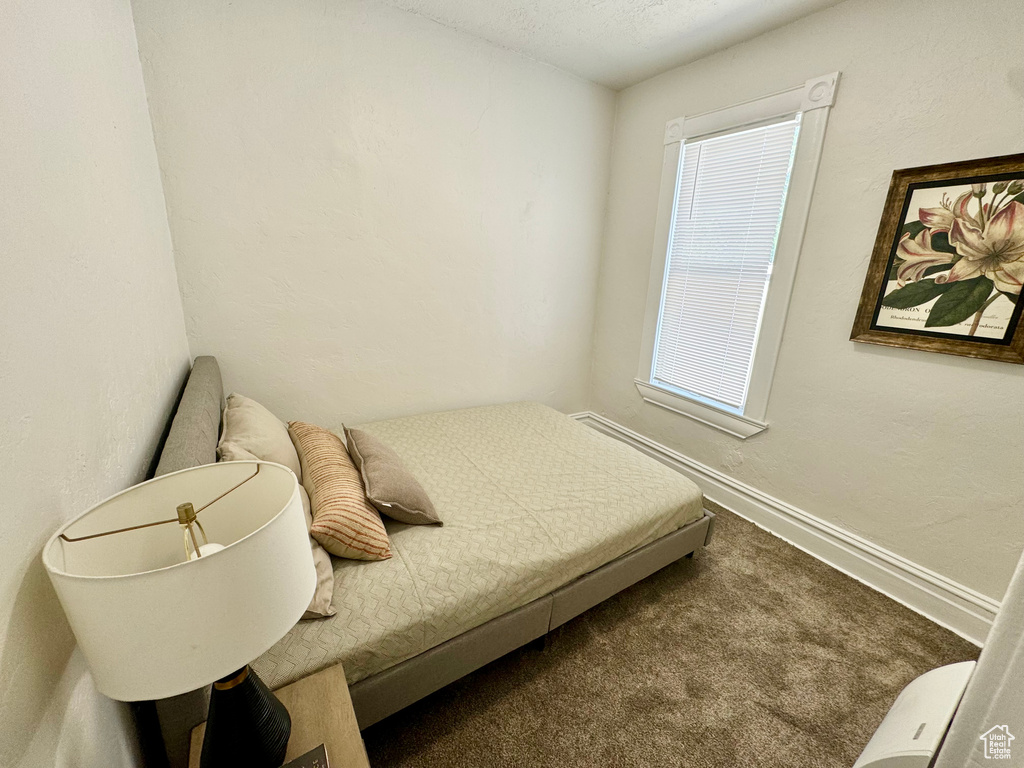 Carpeted bedroom featuring multiple windows