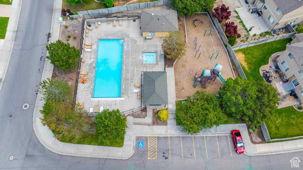 Aerial view of a pool