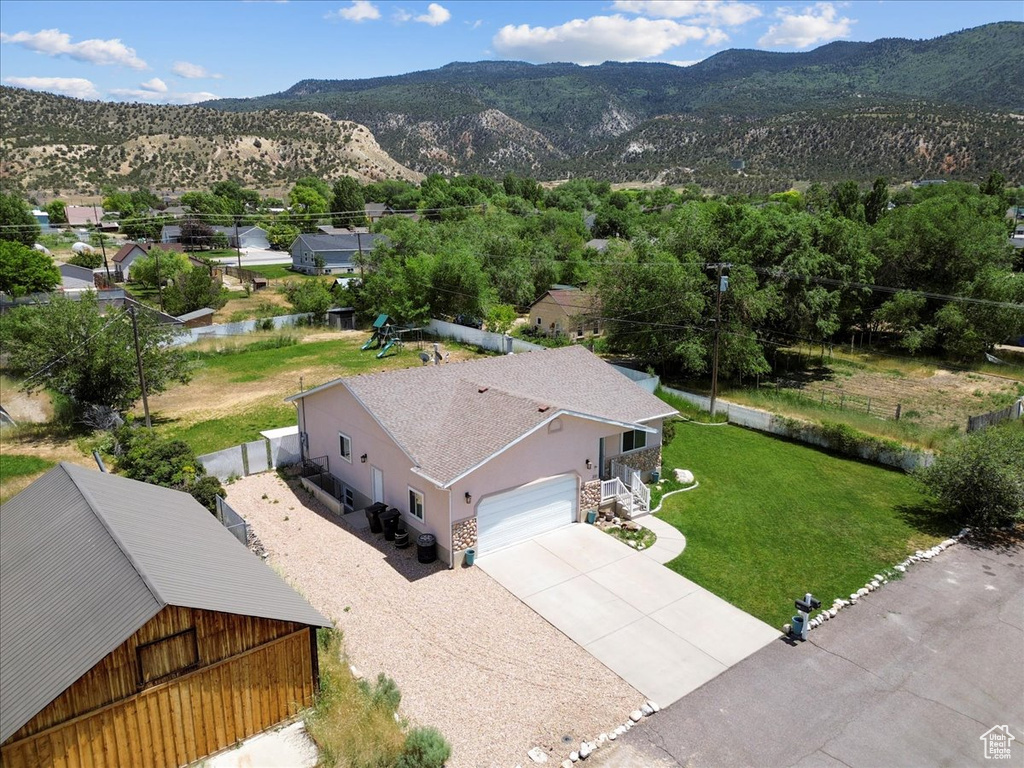 View from above of property featuring a mountain backdrop
