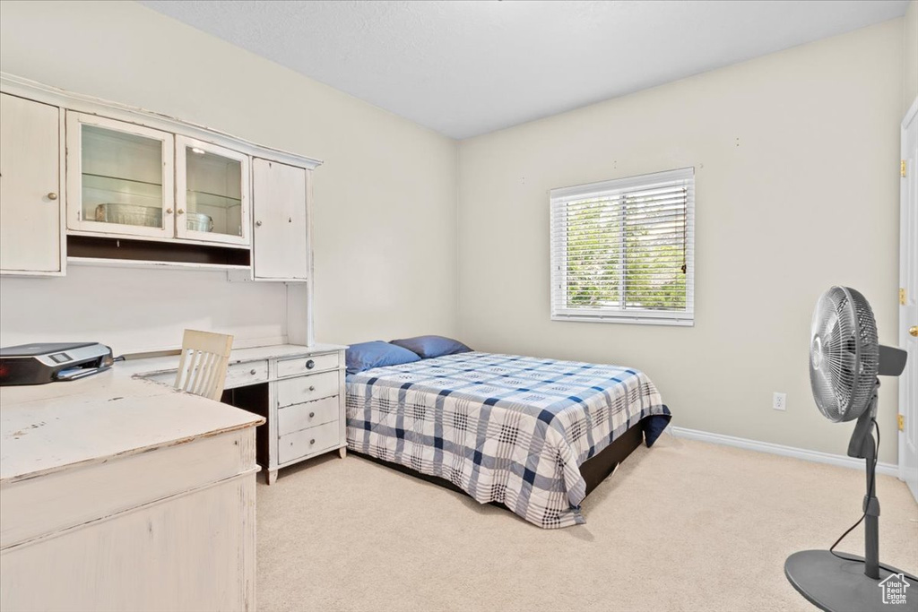 Bedroom with light carpet