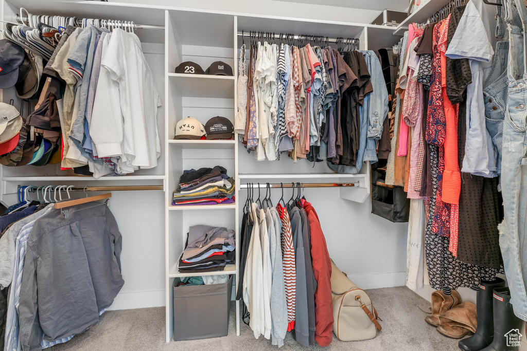 Spacious closet with carpet floors