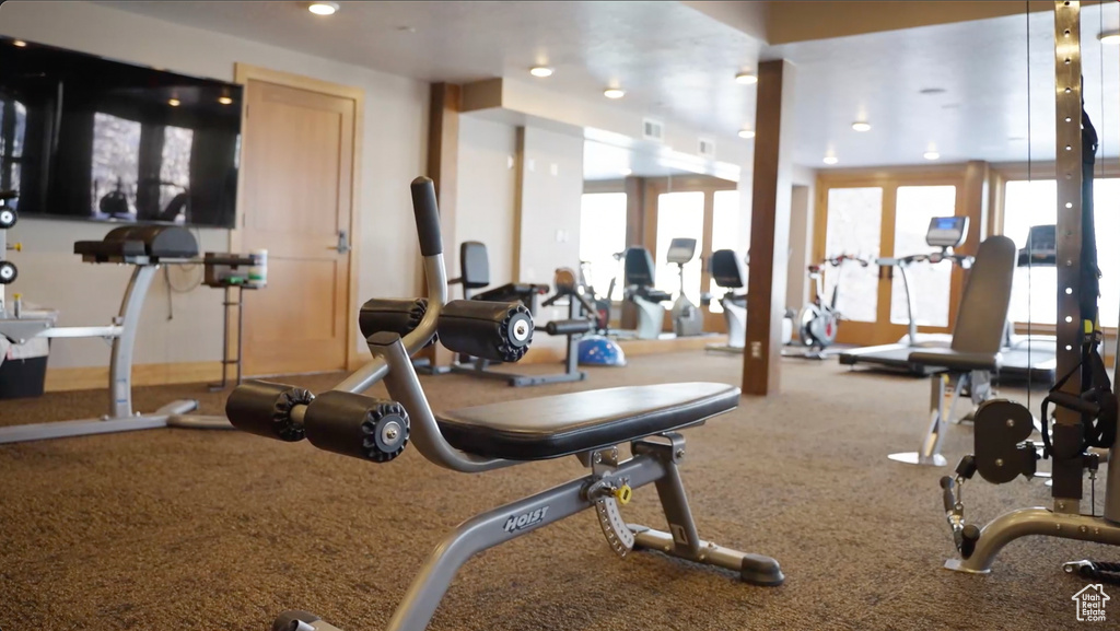 Gym featuring recessed lighting