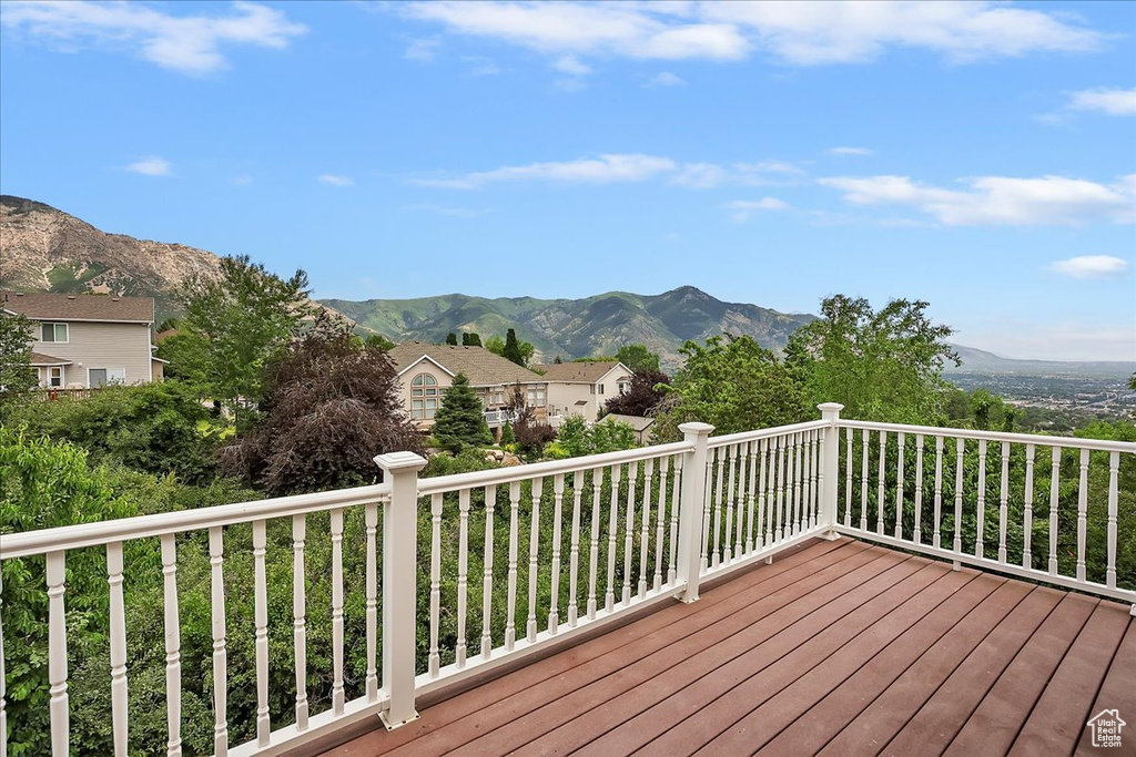 Wooden terrace with a mountain view