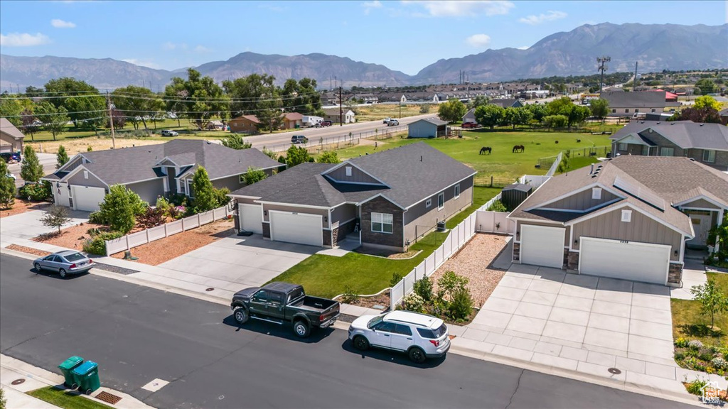 Aerial perspective of suburban area featuring mountains