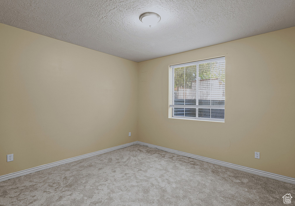 Spare room featuring carpet flooring and a textured ceiling