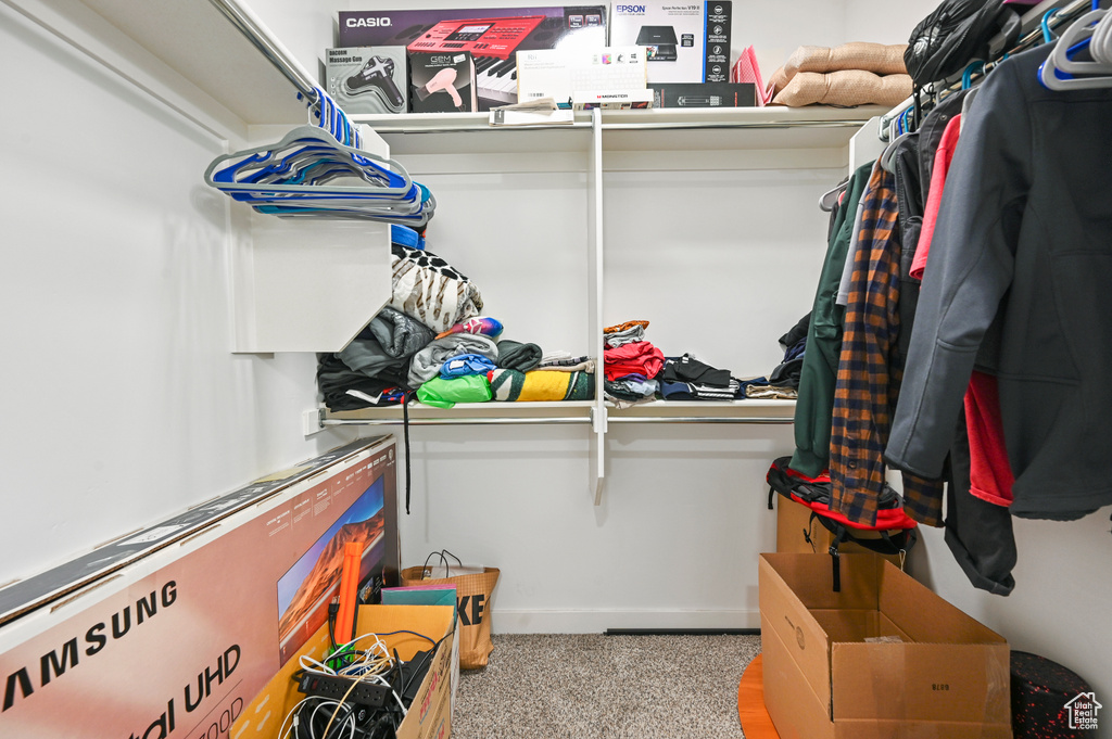 Spacious closet with carpet floors