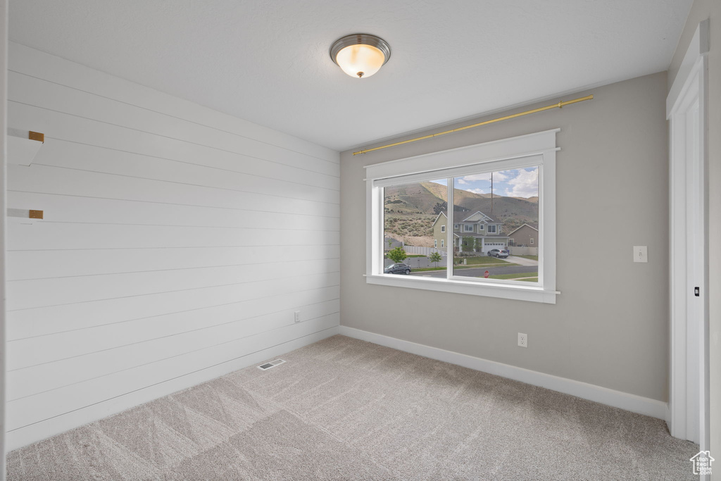 Carpeted empty room with baseboards