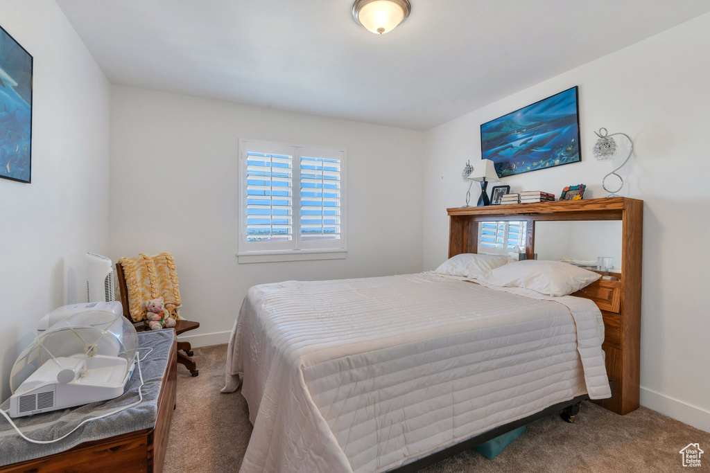 Bedroom with carpet flooring
