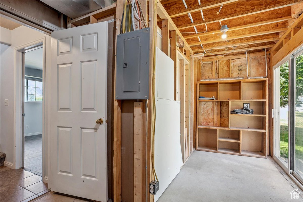Below grade area featuring electric panel