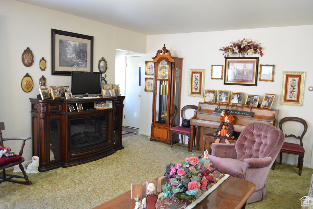 Living room featuring carpet floors