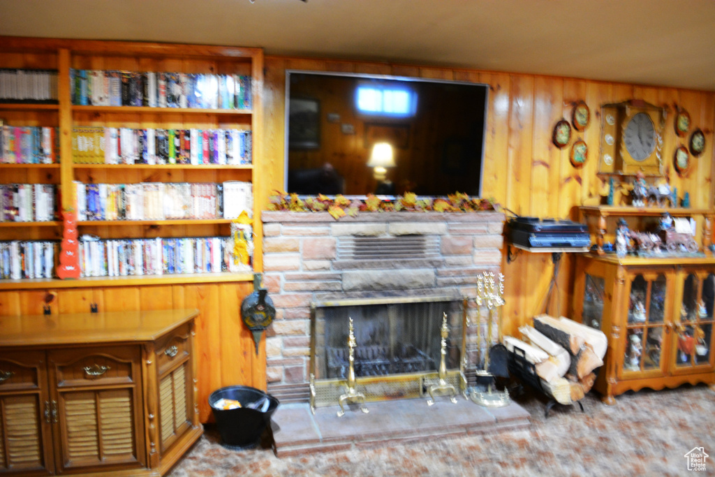 Living room with a fireplace