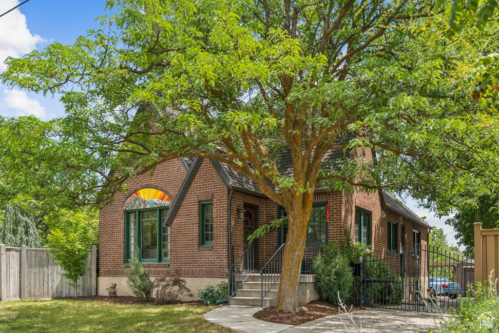 Tudor house with brick siding
