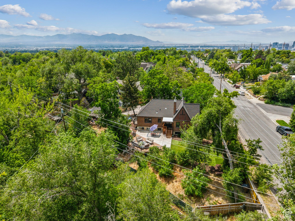 Drone / aerial view of a mountain backdrop