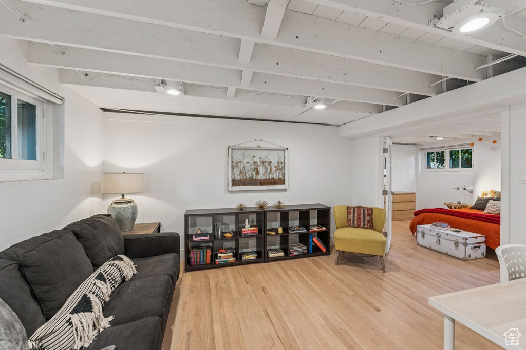 Living room featuring wood finished floors